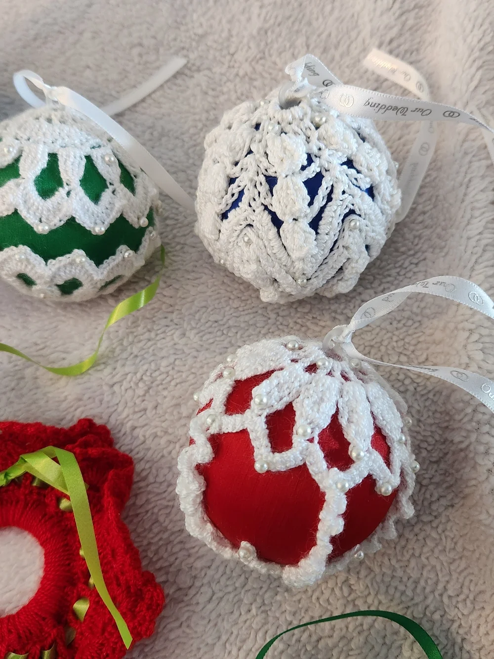 Vintage Handmade Crochet Christmas Ornaments Lot of 8 - Victorian Lace Style